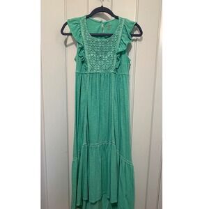 Cat & Jack Girls Teal Green Crochet Lace Flutter Sleeve Maxi Dress